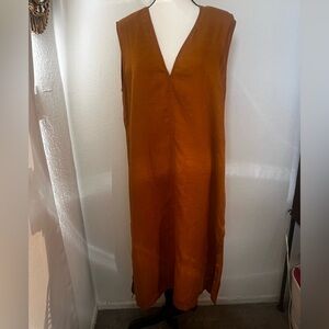 Mustard Linen Tunic Sleeveless V-Neck Dress-Zara